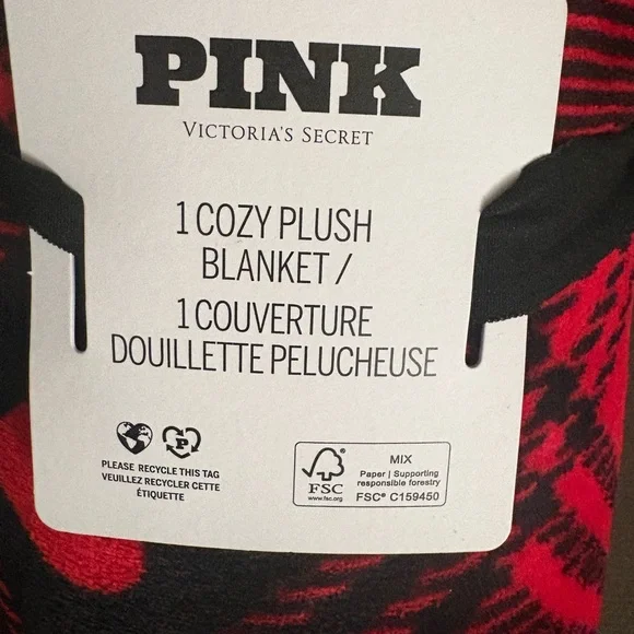 NEW PINK Victoria's Secret Red and Black Plush Throw Blanket